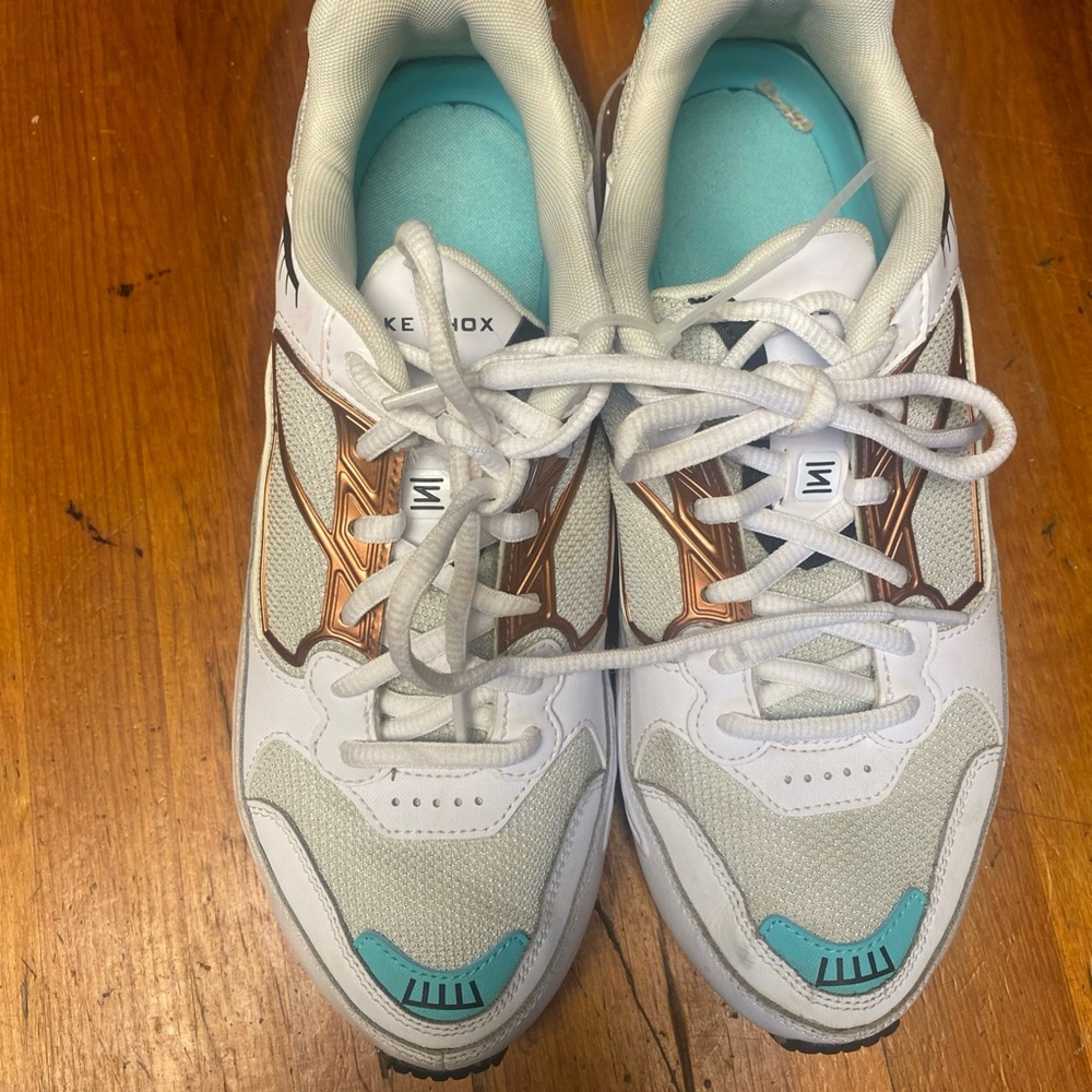 Nike Shox Women's White and Rose Gold Sneakers
